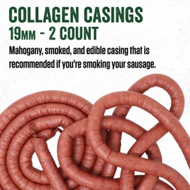 LEM Products Mahogany Smoked Collagen Casings, 19mm, Edible Sausage Casings, Stuffs Approximately 16 Pounds Per Pack, Great for Snack Sticks, Hot Dogs, Metts, Andouille, Brats, and More, 2-Pack