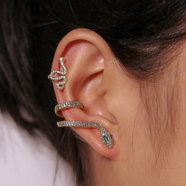 Gold Snake Earrings Vintage Earbone Clip Snake Earrings for Women Snake Ear Cuff Adjustable Ear Clip Wrap Around Earring for Girls(G)