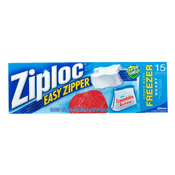 Ziploc Slider Bag Freezer, Quart, 15-Count (Pack of 12)