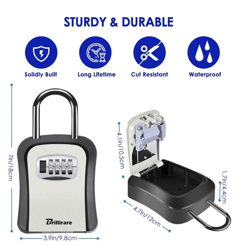 BRILLIRARE 2 Pack Key Lock Box, Waterproof 4 Digits Combination