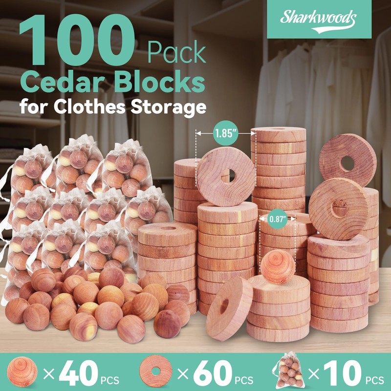 Cedar Blocks for Clothes Storage 100 Pack, 100% Natural Aromatic