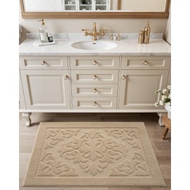 LUMI Ultra Soft Bath Mat for Floor, Non Slip Bathroom Rug with Rubber Backing, Vintage Microfiber, Machine Washable Runner for Shower, Bathtub, Home Decor, 24"x36", Beige