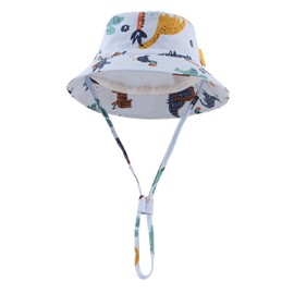 JANGANNSA Cotton Baby Sun Hat Infant Toddler Boys Girls Bucket Hats Summer Sun Protection Kids Beach Caps (Blue Dinosaur,44cm)