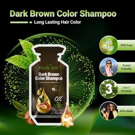 Herbishh Hair Color Shampoo 10 Sachet +1 Argan Hair Mask Pouch | 3 in 1 Hair Dye | PPD Free | Easy to Use | Gray Coverage | Travel Size | Available in