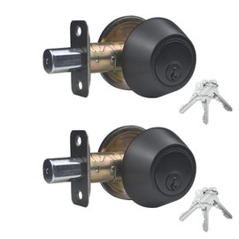 Comfhouse 1 Side Keyed Deadbolt Lock,Single Cylinder Dead Bolt, Matte Black Round Exterior Keyed Front Entry Inside Door Deadbolt, 2 Pack