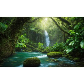 Waterfall Aquarium Background River Deep in Mountain Forest Terrarium Backdrop Rainforest Jungle Plants Style Nature Landscape Fish Tank Background Reptile Habitat Backdrop Vinyl 36x18in