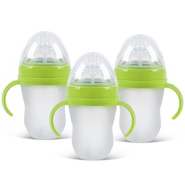 Anti Colic Silicon Baby Bottles, 3+ Months Babies, 3 Pack 240ml & 3 Pack 150ml, Bottle Holders (3, 240ml)