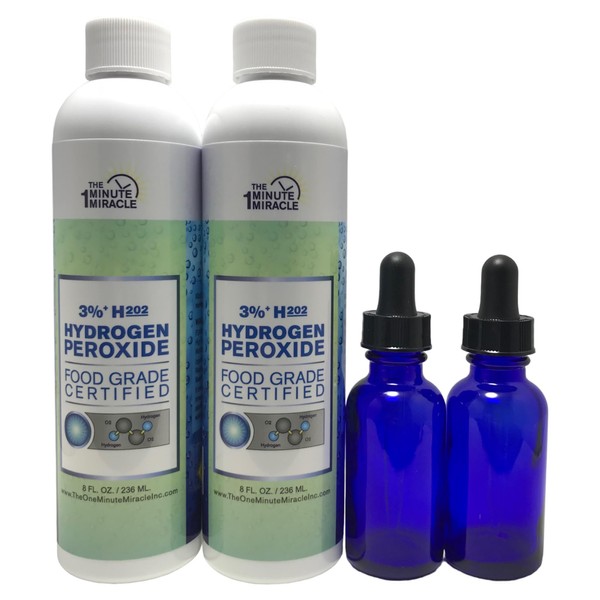 3% H2o2 Hydrogen Peroxide Food Grade Certified - 2 8 oz Bottles - 11 Drops of Our 3% Equal 3 Drops of 35% - Recommended by: The One Minute Cure Book