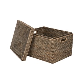 Kouboo La Jolla Rattan Rectangular Storage Box, Black-Wash