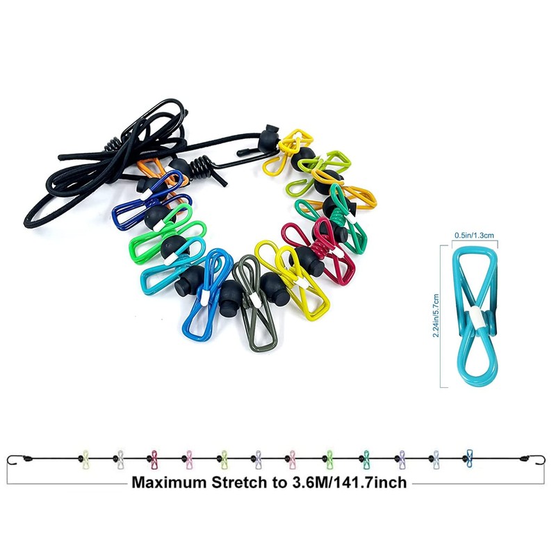 Clothesline，Retractable Portable Clothesline for Travel，Clothing line with 12 Clothes Clips，for