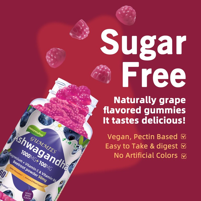 Wekannufod Ashwagandha Gummies 1000mg & Vitamin D3 Gummies 60 Count