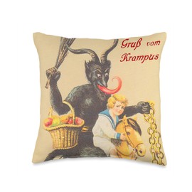 Creepy Vintage Christmas Cards Grub vom Greetings from Krampus Throw Pillow, 16x16, Multicolor