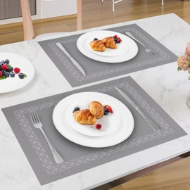 SueH Design Woven Place Mats Set of 8 Vinyl Heat Resistant Washable Place Mats 45 cm x 30 cm Grey