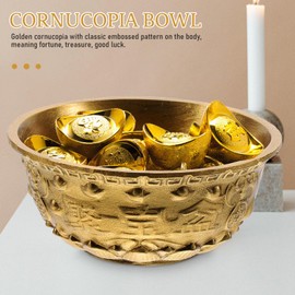 cabilock Brass Cornucopia Bowl Feng Shui Treasure Basin Wealth Prosperity Bowl Golden Offering Bowl Good Luck Table Centerpieces Home Decorations