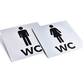 Bamodi XXL Toilet Signs Self-Adhesive – Male and Female Bathroom Signs - Men and Women Aluminium Square WC Loo Plaques For Door – - Matte Look - Easy To Apply - Set of 2 – 12.5 cm x 12.5 cm