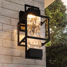 PARTPHONER Modern Outdoor Light Fixture Dusk to Dawn Outdoor Lighting, 15" H Exterior Wall Sconce Waterproof Porch Light, Outside Light for House with Water Glass for Garage Doorway(Bulb Included)