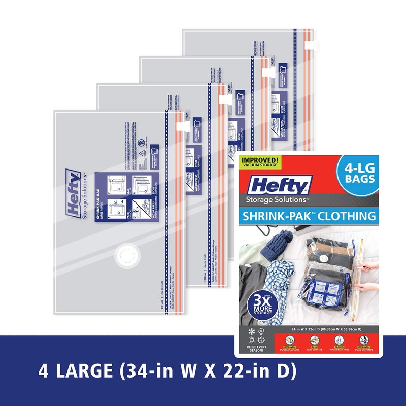 Hefty Shrink-Pak - 4 Large Vacuum Storage Bags for Clothes,