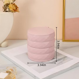 YORJLBK Rotating Jewelry Organizer with 4-Tier Partitioned Storage, Small Jewelry Box with Multi-Angle Adjustable Makeup Mirror for Vanity, Travel & Women Gifts. (Pink)
