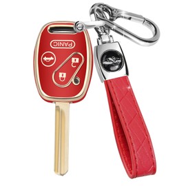 MILD EAST for Honda Key Fob Cover with Keychain, Car Key Case Shell Protector for Honda Accord 2003-2012 | Civic 2006-2013 | Pilot 2005-2015 CRV CRZ Fit Odyssey 4 Buttons Smart Remote Control, Red
