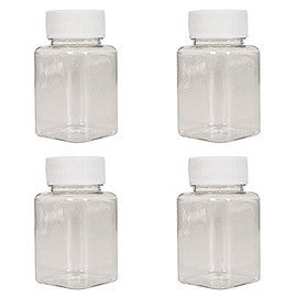 4 Pieces 80ml Empty Clear Plastic Pill Bottles Solid Powder Container Plastic Square Solid Powder Container Reagent Storage Bottle with White Screw Cap, Transparent