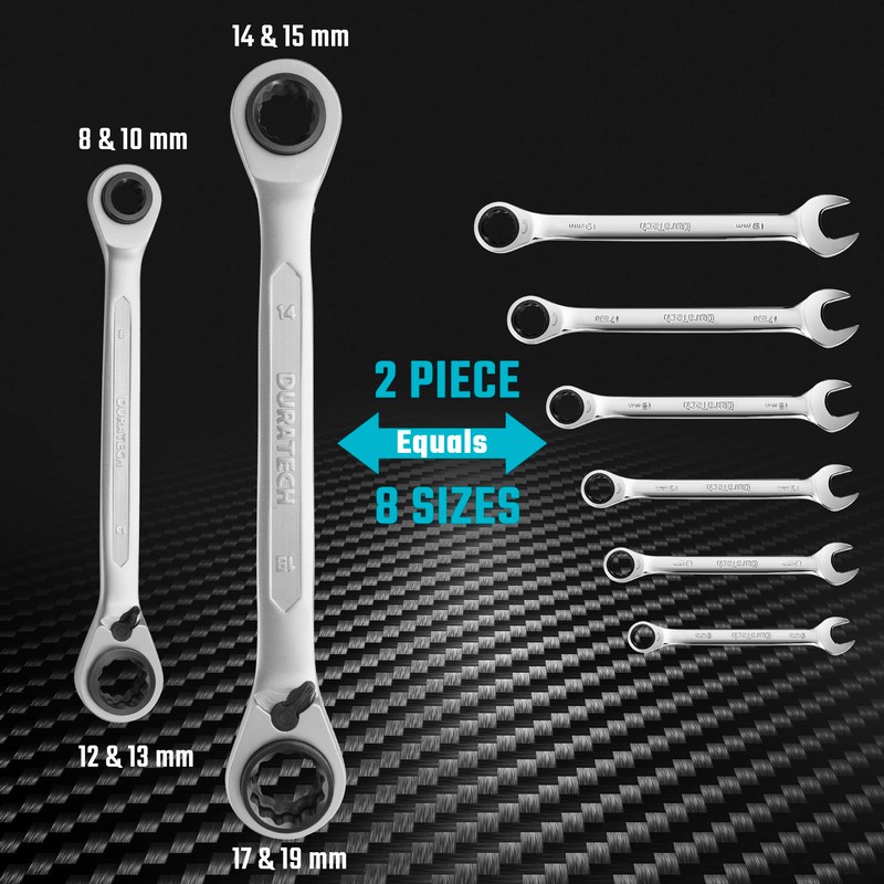 DURATECH 4-in-1 Reversible Ratcheting Box Wrench Set, Double Ring Ratchet