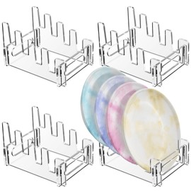 Wenqik 4 Pack Acrylic Plate Stands for Display Clear Dinnerware Display Stand Plate Display Holder Plate Racks China Display Stand Plate Organizer for Cabinet Home Supplies(4 Tier)