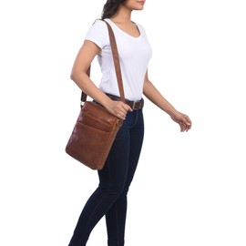 STILORD 'Pia' Vintage Shoulder Bag Women's Leather Handbag Shoulder Bag for Leisure Shopping Evening Tablet Bag 12.2 Inch Genuine Leather Brown