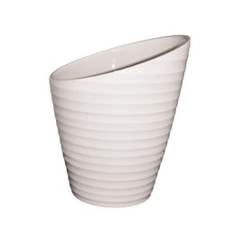 New 13" Tall Angle Slanted Top Horizantal Ribbed Pattern White Ceramic Planter Pot