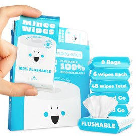 Impossibly Compact Travel Flushable Wipes with Natural Extracts - Skin-Friendly Wet Wipes, Hypoallergenic & Unscented Travel Size Butt Wipes for Adults, Kids & Baby Care - 8 Pack Total 48 Wipes