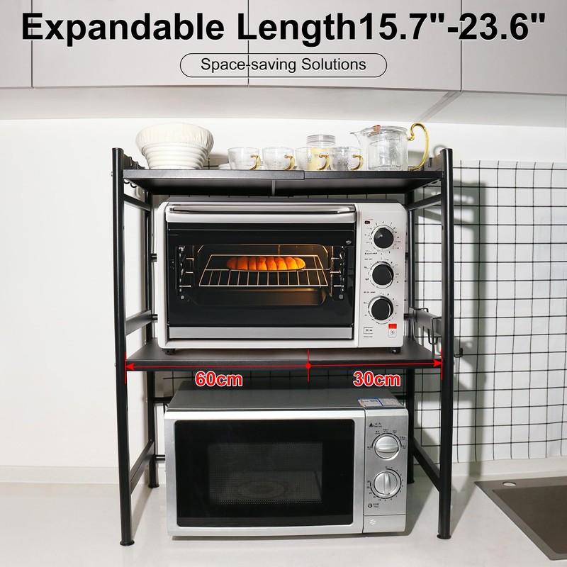 ifory 3-Tier Microwave Oven Rack, 15.7~23.6" Expandable Microwave Stand, Countertop