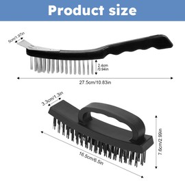 Wire Brush Set, 2 Pcs Steel Brush with Ergonomic Handle Grip, Multi-Function Wire Brushes for Cleaning Heavy Dirt, Paint(COLOUR:black)