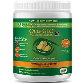 Ocu-GLO Cat & Dog for Eye Support - Soft Chews Vision Supplement for Large and Small Pets Care with Lutein, Omega-3 Fatty Acids, Grape Seed Extract & Antioxidants (30 XL Chews (Pack of 1))
