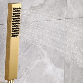 Asyas Polished Brass Gold Hand Held Shower Sprayer Head with Adjustable Wall Connector Shower Holder and 1.5M Hose Set High Pressure Square Titanium Gold Finish
