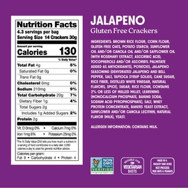 Milton’s Gluten Free Crackers, Jalapeño - Non-GMO Project Verified, Kosher, Certified Gluten Free Snack, 5 Grains In Every Bite - 4.5 Oz, Pack of 2