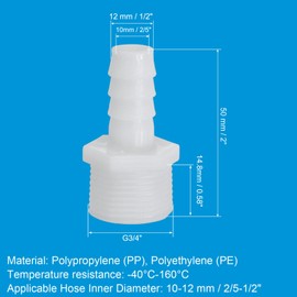 PATIKIL 6 Pack Plastic Hose Barb Reducer Fitting, 1/2" Barb x G3/4" Male Thread Adapter Connector Pipe Fitting Union for Gas Liquid Air Line Tubing Pipe