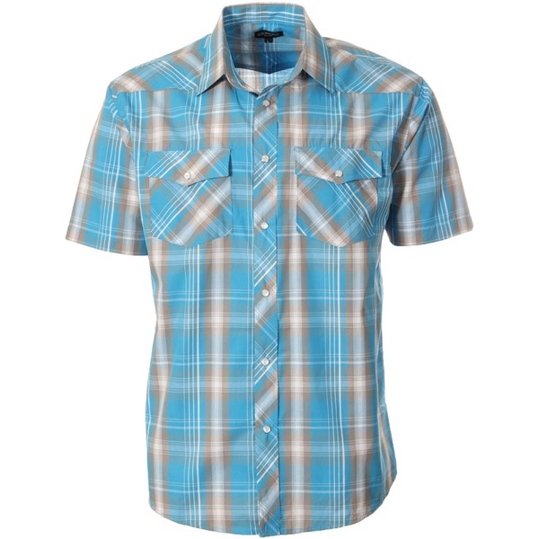 Gioberti Camisa occidental de manga corta a cuadros para hombre con botones a presión de perlas, 1096w - Verde azulado / Marrón / Blanco, 3X-Large