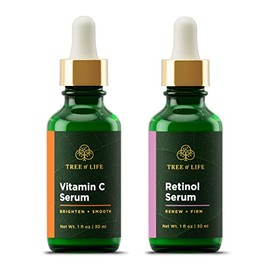 NEW LOOK | Tree of Life Vitamin C Brightening Serum and Retinol Firming Serum, Turn Back Time Facial Serum Duo, Glowing & Revitalizing Skin, 2 Count x 1 Fl Oz