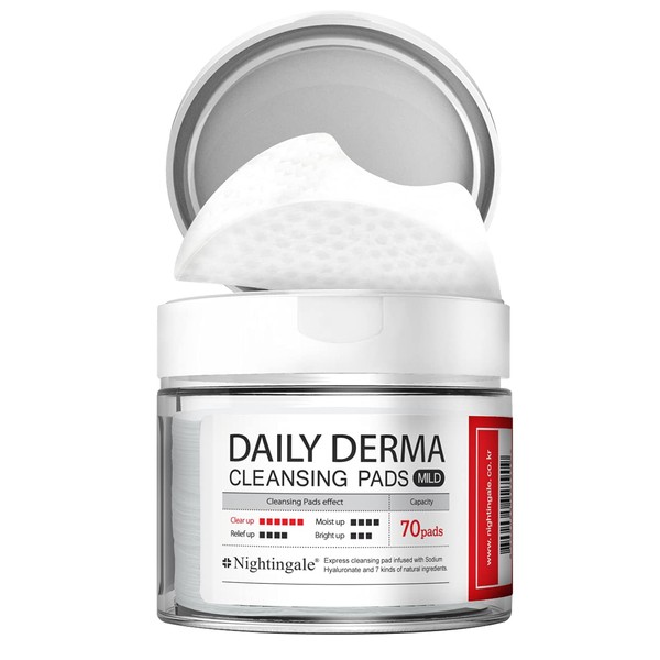 Nightingale Daily Derma Cleansing Pads Mild | Easy Makeup Remover | Daily Use for Sensitive Skin | Korean Skincare Cosmetics | 70 Count / 270ml