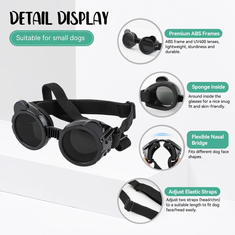 Billionchains Dog Goggles for Small Breed UV/Wind/Dust Protection Puppy Sunglasses
