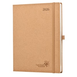 POPRUN Calendar 2026 Weekly Planner Hard Cover, Approx. A4 (26.5 x 21.5 cm), Made from Renewable and Environmentally Friendly Materials, 2026 Diary with 80 GSM Recycled Paper - Desert Brown
