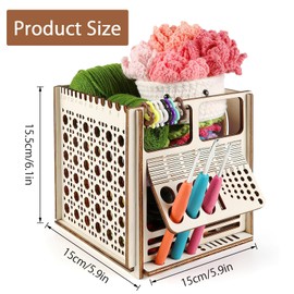 DAWRIS Wooden Yarn Bowl for Crochet Wooden Yarn Bowls for Knitting All-in-One Multifunctional Yarn Holder for Crochet Accessories Organiser Crochet Storage