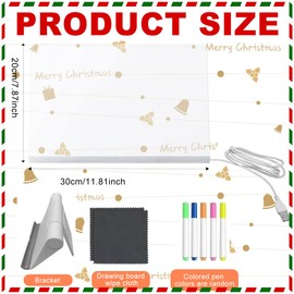 Satiskid LED Note Board with 7 Colors Pen, 30 X 20cm Acrylic Dry Erase Board with Light, LED Drawing Writing Board for Kids, Light-Up Message Note Board with Stand for Room/Store/Office/Festival