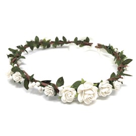 Daddasprincess Flower girl crown wedding boho headpiece headband hair wreath (White)