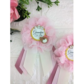 Baby Girl Teddy Bear Grandpa And Grandma To Be Pin Set, Girl Baby Sprinkle Grandparents To Be Ribbon Set, Pink Teddy Bear Baby Shower Button Keepsake Gift For Grandparents