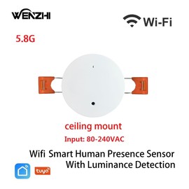 Presence Sensor, WenzhiIoT Smart Motion Sensor WiFi 5.8GHz Radar MmWave Presence Sensor Movement Body Motion Sensor with Luminance/Distance Detection 110/220V Ceiling Mount Tuya Smart Life Home