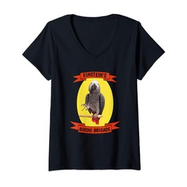 Womens Birdie Brigade African Grey Parrot V-Neck T-Shirt