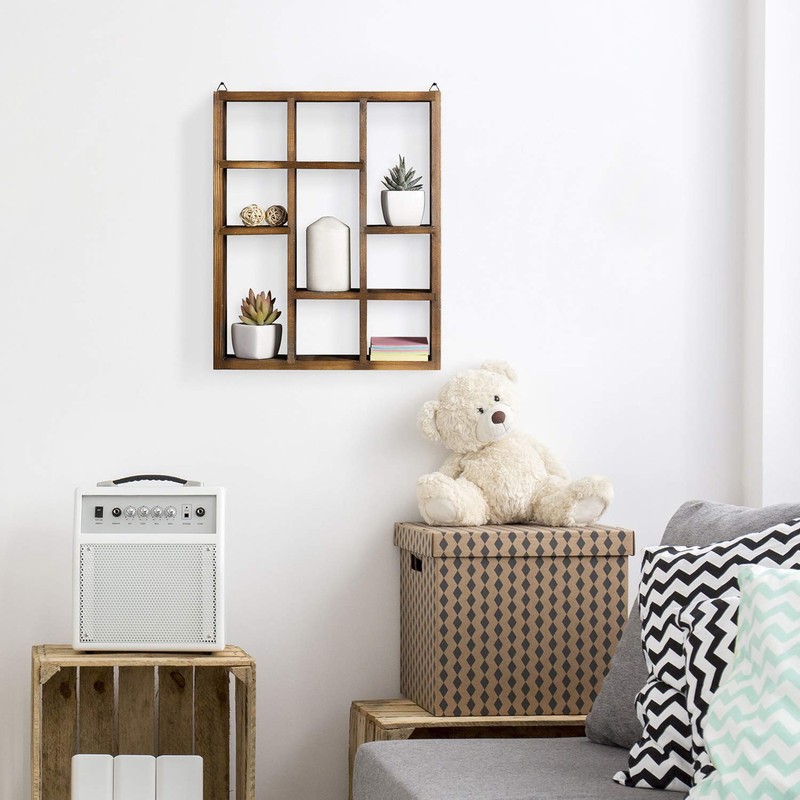 MyGift 9 Compartment Vintage Solid Wood Shadow Box, Wall Mountable