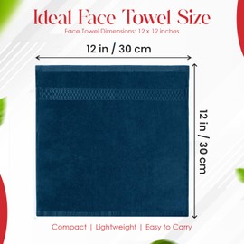 RIVERSIDE 12-Pack Premium 100% Cotton Face Washcloths, 12 x 12 Inches, Soft, Absorbent Towels for Body & Shower, Bathroom Wash Clothes, Durable Face Towels Set for Spa, Gym, Blue Opal
