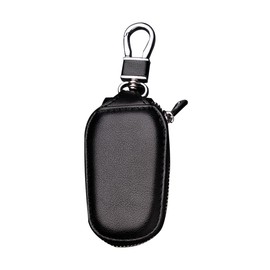 JNNJ Car Key Case Made of Genuine Leather, Key Signal Protection Shield, Key Case, Universal Protection for Car Keys with Metal Zip Carabiner (Black)