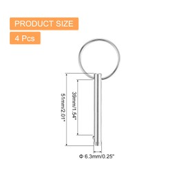 sourcing map 4Pcs 6.3mmx39mm Quick Release Pins, 316 Stainless Steel Marine Hardware for Marine Mountain Seat, Ship Outfitting, Shipbuilding, Silver